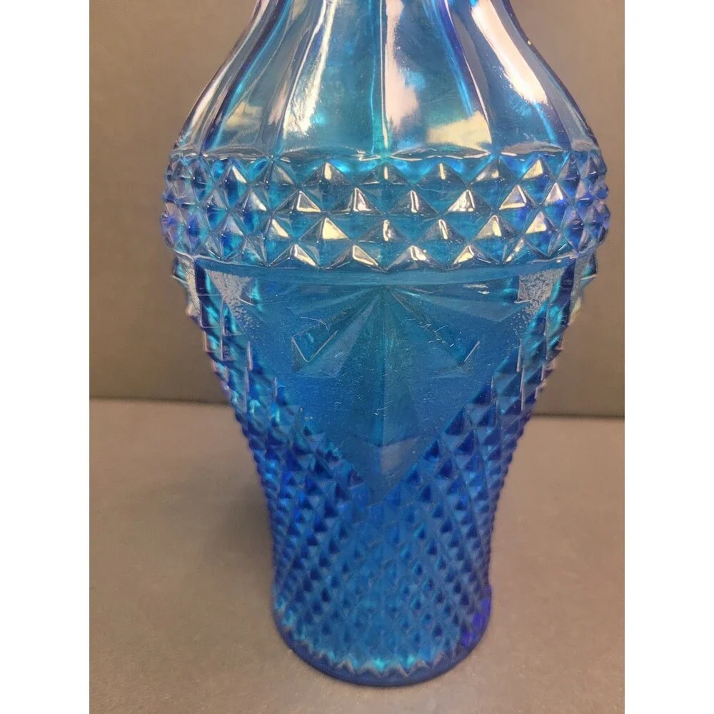 Vintage MCM  Empoli Pressed Glass Aqua Blue Vase